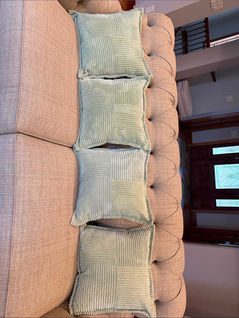 Plush Mint Green Corduroy Throw Pillow Coverings - Set of 4